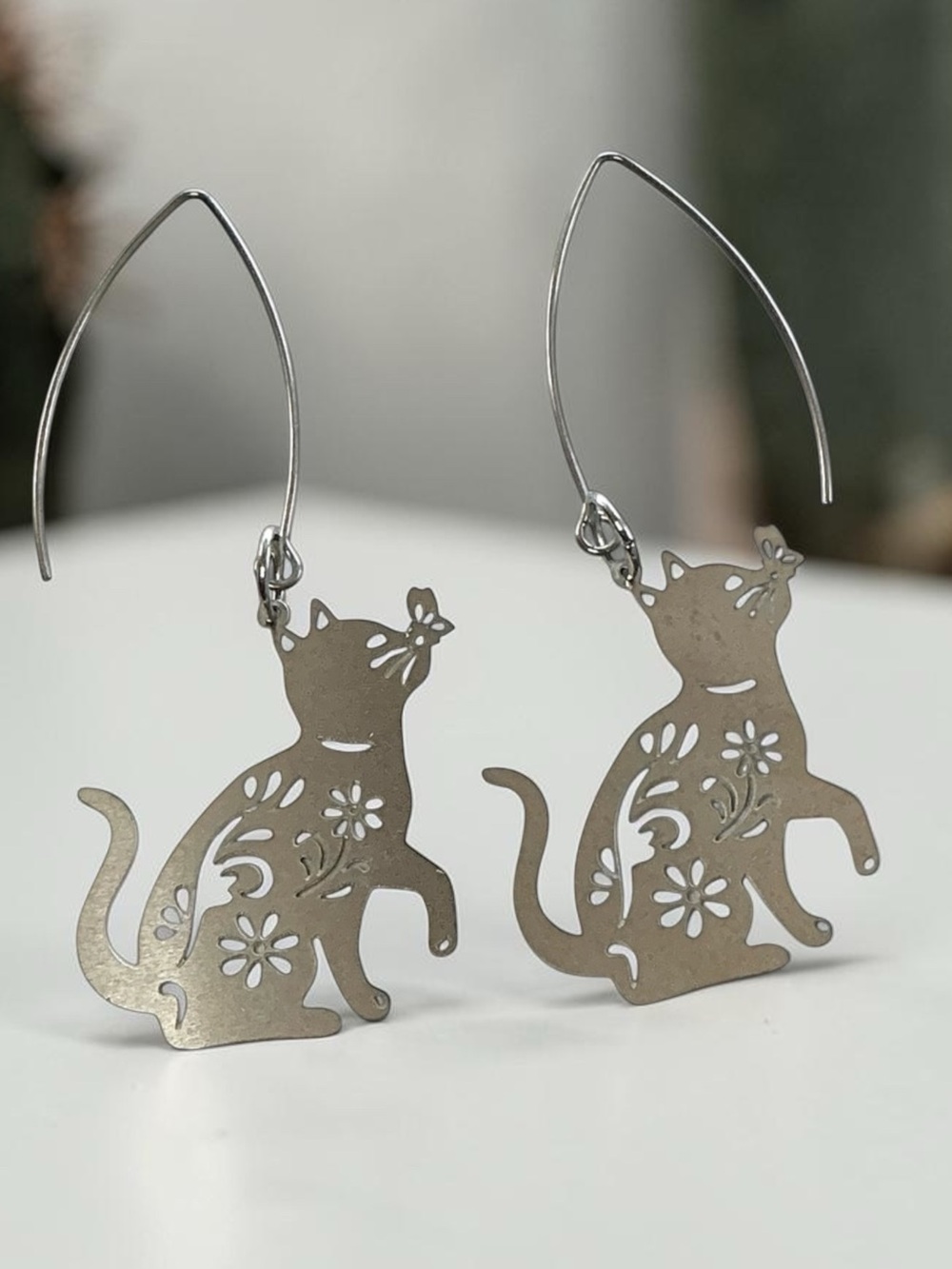 🆕 Cat with Butterfly Laser Cut Dangle Earrings